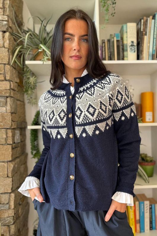 Fair Isle Cardigan Navy 